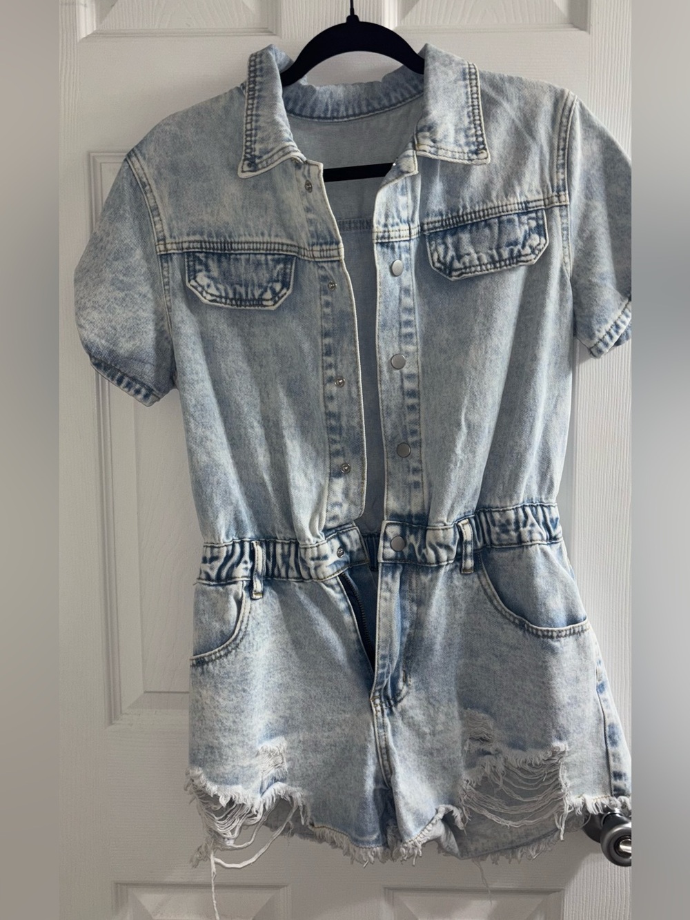 Light Wash Denim One-Piece Romper - Short Sleeve- size Meddium